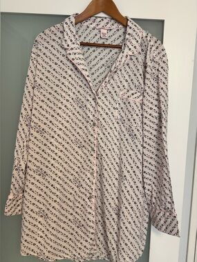 Victoria's Secret Pink and Black Leopard Stripe Satin Pajama Shirt